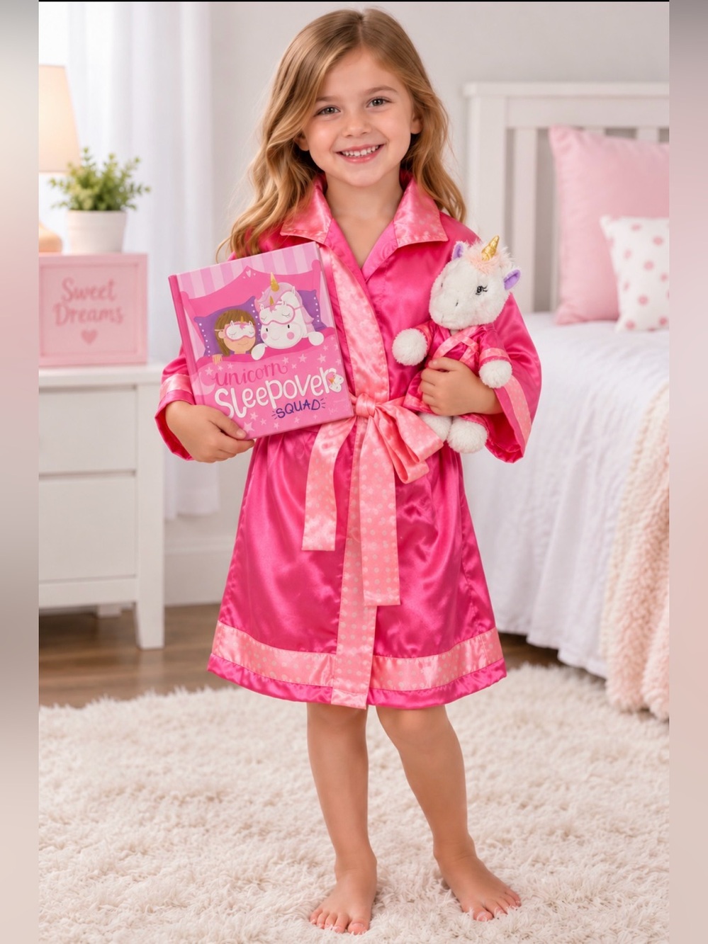 TICKLE & MAIN Unicorn Sleepover Squad Kit Robe Size 4-8 Book Plush Unicorn